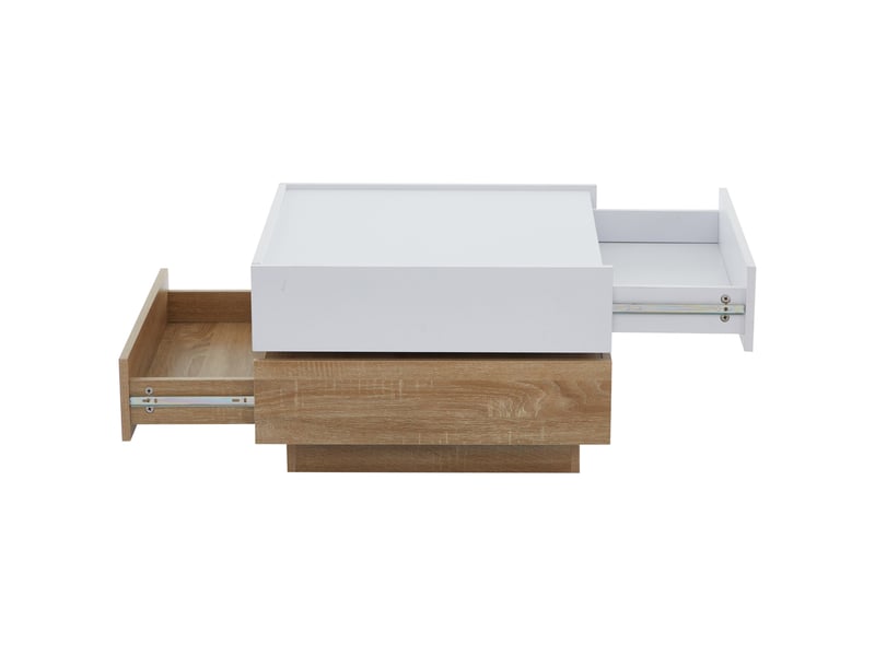  Table basse fonctionnelle, table de salon, plateau pivotant à 360° avec 2 étagères et un espace de rangement, table d'appoint avec structure en noyer pour le salon, blanche, 60 x 60 x 38 cm  - Conforama D