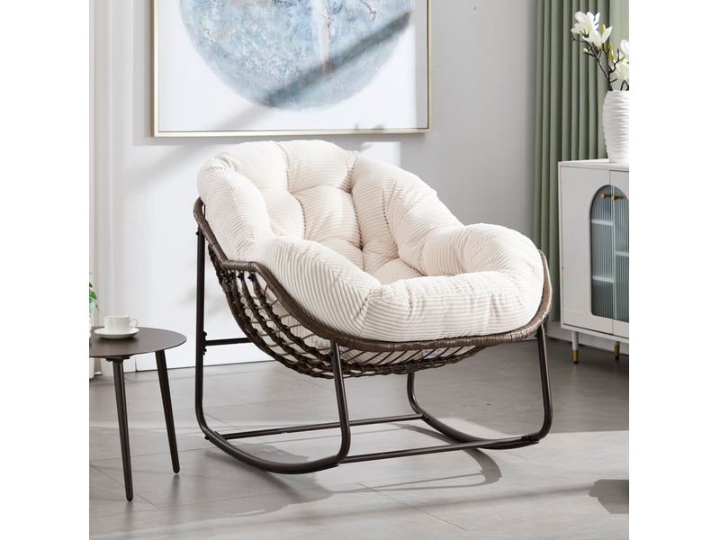  Fauteuil à bascule extérieur en rotin synthétique blanc 78x106x90 cm  - Conforama B