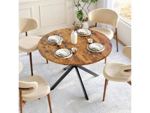 Table à manger ronde 4 à 6 places avec pieds en x réglables - bois métal marron 120 × 76 cm