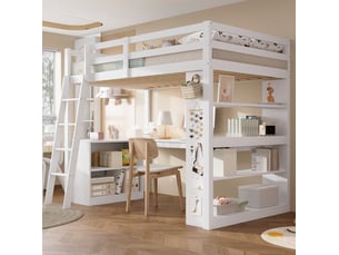 Lit mezzanine 90x200 cm <strong>OKWISH</strong>  <strong></strong> coloris blanc