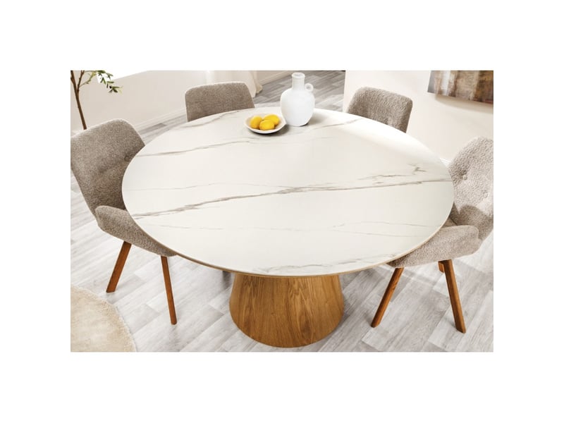 Table de salle à manger lumea – ronde 120 cm – plateau céramique effet marbre blanc – style contemporain - Conforama B