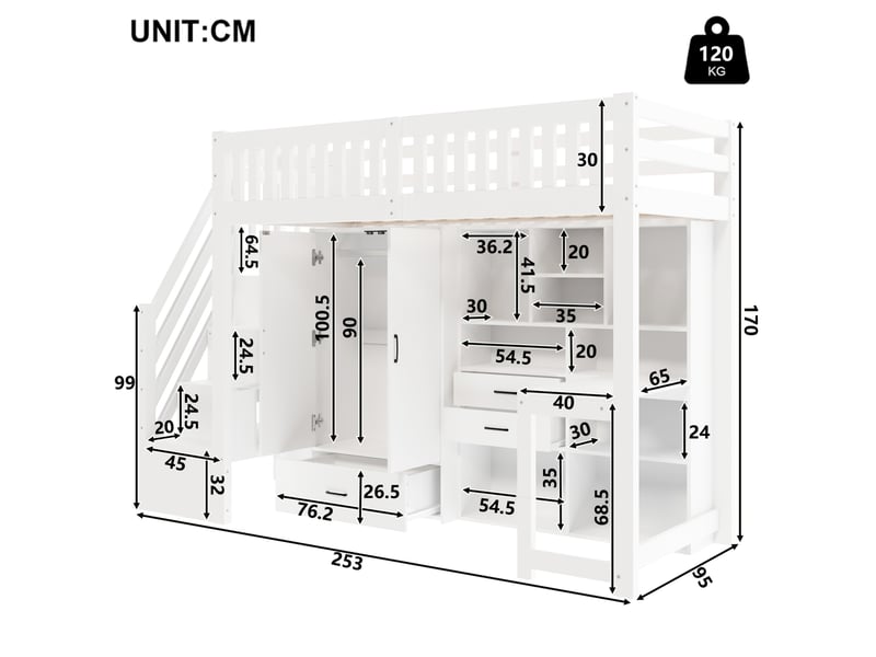  Lit mezzanine enfant 90x200 avec bureau et rangements evryae  - Conforama E