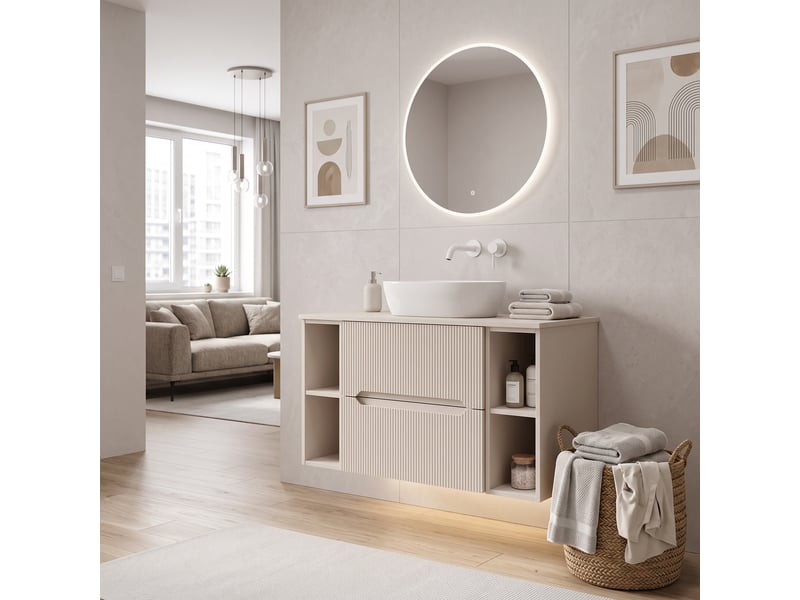  Meuble sous vasque suspendu avec 2 étagères et plan 2t novo l.100 cm cachemire mat  - Conforama B