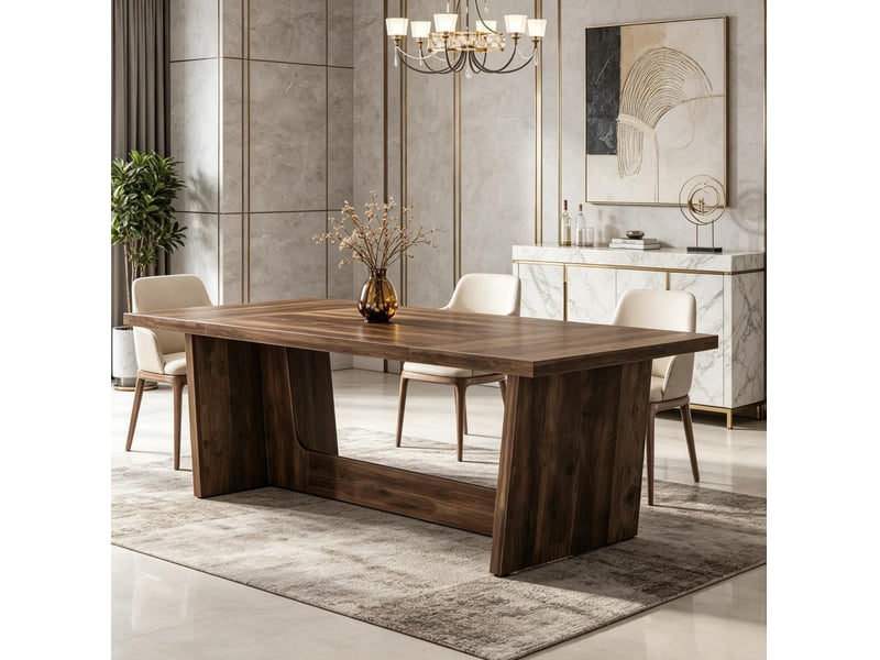  Table de salle à manger 6 à 8 places en bois marron, style campagne, idéale pour vos repas et réceptions  - Conforama E
