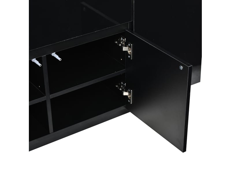  Buffet bas 140 x 35 x 72,5 cm avec éclairage led, 4 portes, 2 tiroirs, plateau et façade brillants, noir  - Conforama E