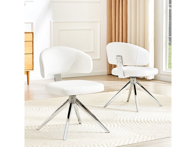  Lot de 2 chaises de salle à manger design dossier incurvé assise rembourrée similicuir piètement métal 4 pieds pivotant  - Conforama D