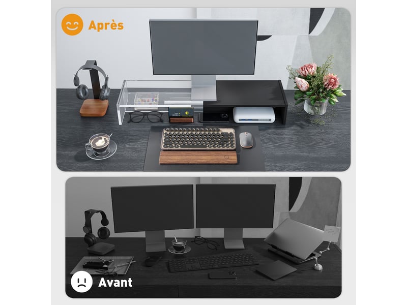  Rehausseur écran pc bureau support d'écran d'ordinateur de 100 cm support moniteur avec compartiments deux, noir  - Conforama R