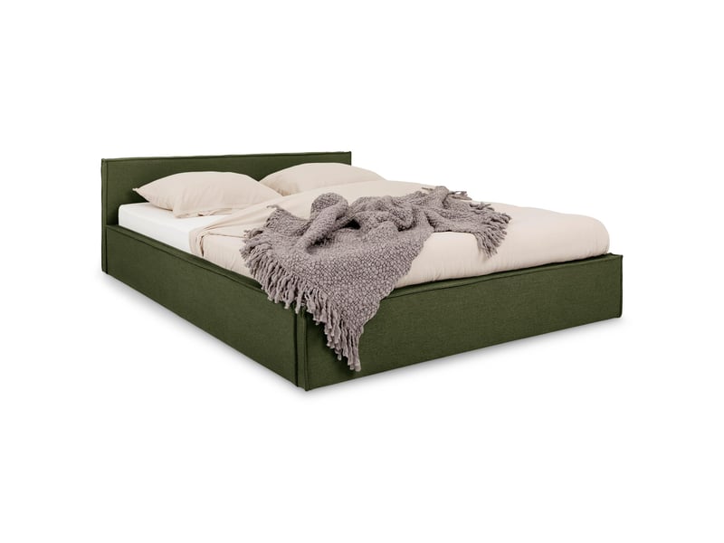  Lit double pesaro rembourré 140x190 avec tête de lit en tissu - vert  - Conforama D