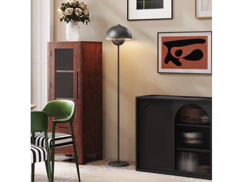  Lampadaire ø30 x h155 cm en métal avec interrupteur au pied gris chicfurn  - Conforama C
