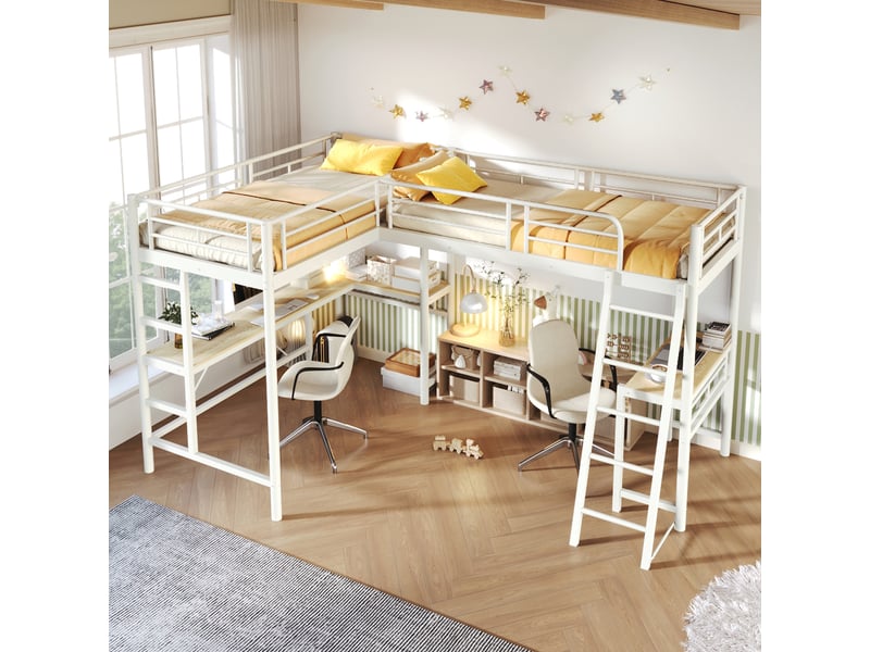  Lit mezzanine 90x200cm - 2 couchages + bureau + double échelle - métal - blanc CozyNest - Conforama E