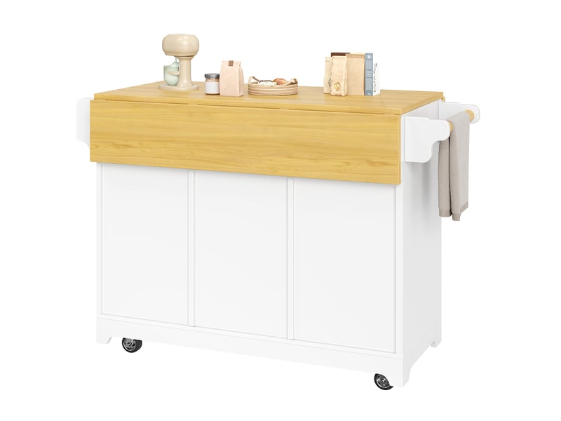  Îlot de cuisine multifonction avec table extensible, tiroirs, rangements et roulettes  - Conforama D