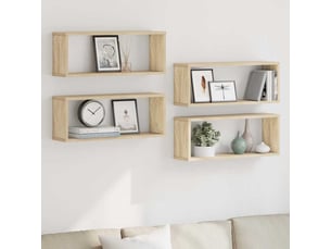 Lot de 4 étagères murales cube, étagères suspendues chêne sonoma bois d'ingénierie cf43246