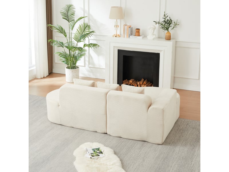  Canapé d'angle velours côtelé 4 places 220 cm beige, méridienne incurvée, sans montage  - Conforama R