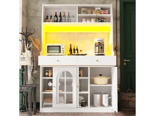 Buffet vitrine blanc 120x40x180 cm avec LED multicolore, tiroirs et étagères réglables, idéal séjour