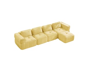 Canapé d'angle modulable 4 places modenvie avec pouf, design sans cadre, 344 x 162 x 67 cm, mousse 32d haute densité, tissu polyester jaune