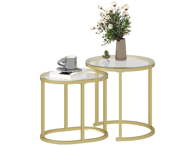  Tables basses gigognes encastrables lot de 2 tables d'appoint pour salon en acier or et verre trempé transparent T1003-01-10656 - Conforama B