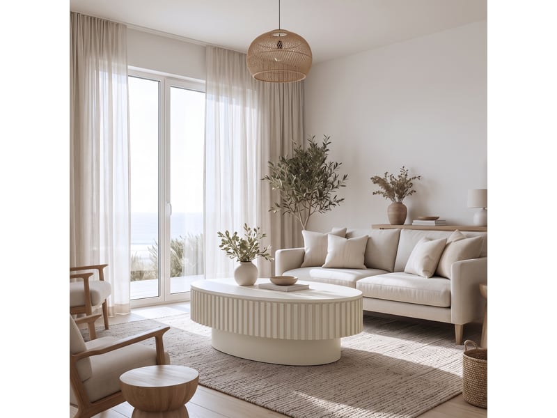  Table basse ovale avec coffre et décor cannelé crème 98 × 60 × 35 cm IKSETERA TRADING LTD - Conforama R