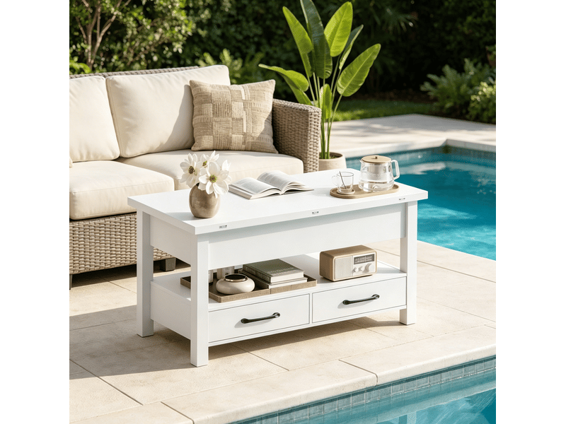  Table basse relevable extensible 100x50,5x53 cm panneau de particules métal blanche  - Conforama C