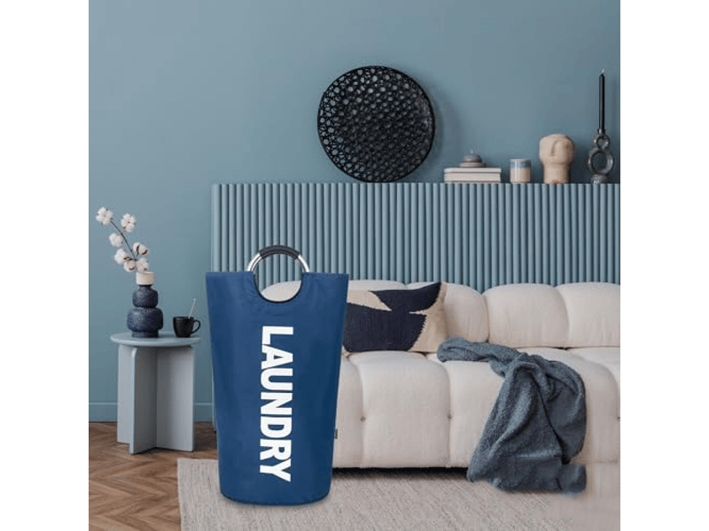  Panier à linge sale pliable avec poignée rembourrée, 90 litres, bleu marine, 38 x 79 cm  - Conforama D