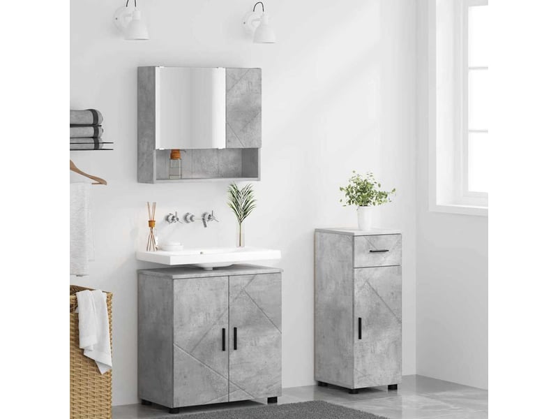 Ensemble de mobilier de salle de bain 3 pc gris béton cf64379 - Conforama D