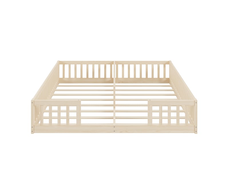  Lit enfant 90x200 cm en pin naturel, avec barrières et sommier, style minimaliste, 2 enfants  - Conforama A