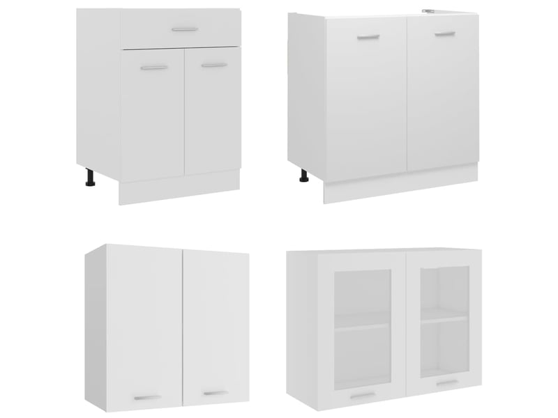  Ensemble de 4 meubles de cuisine en bois d'ingénierie blanc  - Conforama D