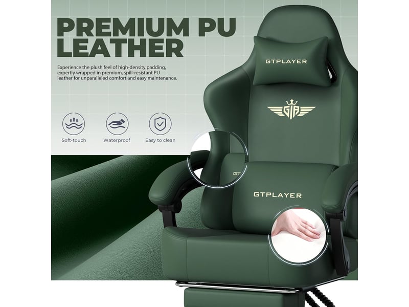  Gtplayer chaise de jeu inclinable à 160° avec repose-pieds 180kg - similicuir vert GT829-LTHGN - Conforama C