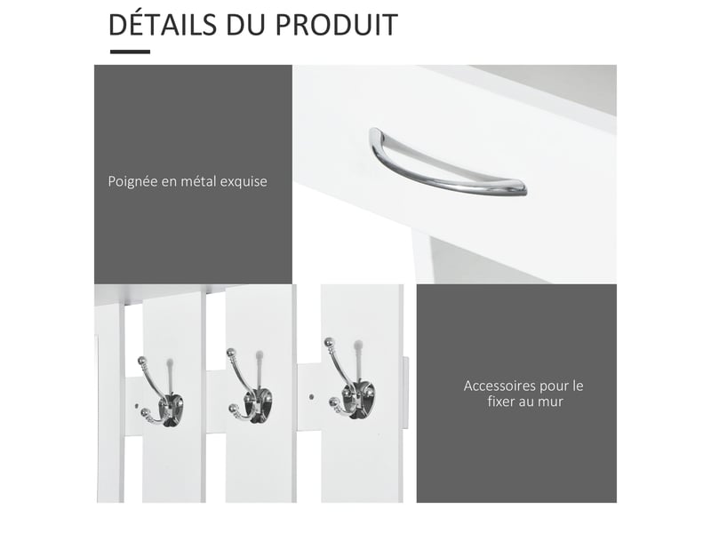  Ensembles 3 en 1 de meuble d'entrée vestiaire avec panneau porte-manteau, blanc, miroir et banc à chaussures - 6 crochets et étagère réglable  - Conforama E
