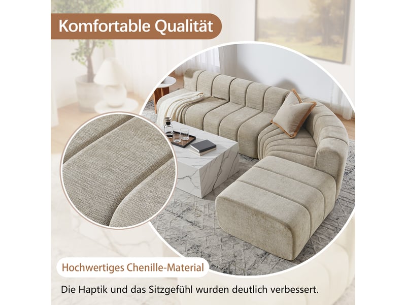  Canapé d'angle modulable - 4 places - modules combinables - matériau chenille - mousse haute résilience Beige - Conforama E