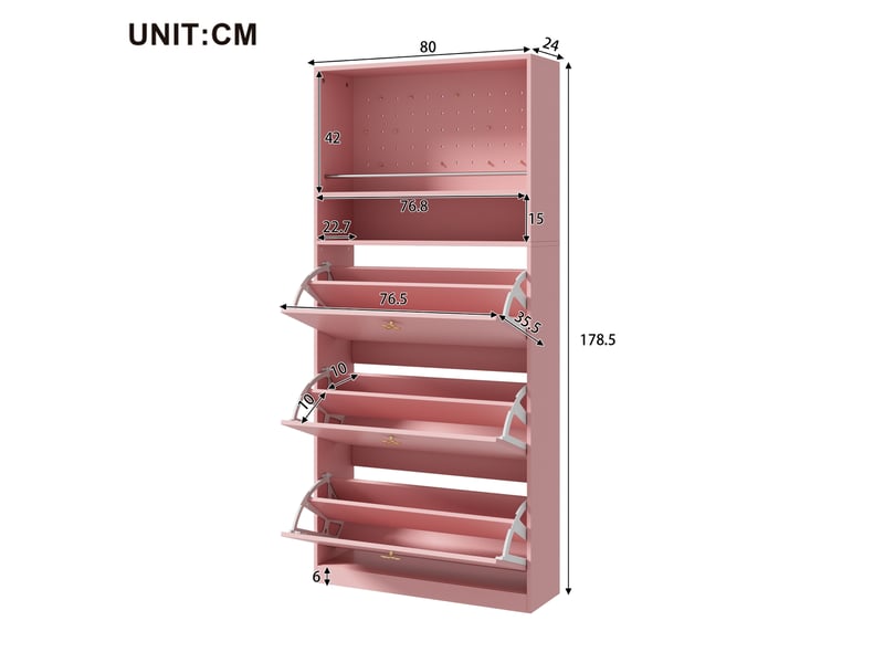  Meuble à chaussures étroit, 80x24x178,5 cm, 3 abattants, 2 niches, panneau perforé Fay Lum - Conforama C