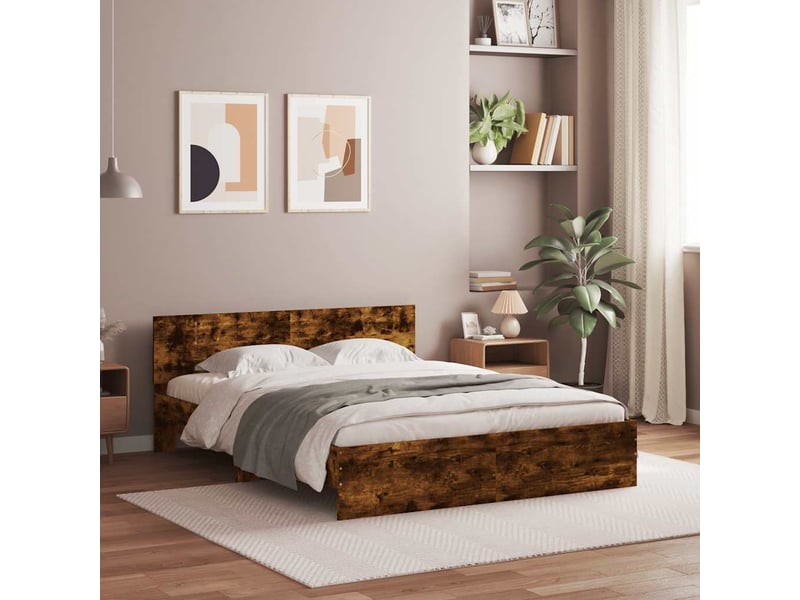  Lit double- lit adulte -  cadre de lit avec tête de lit et led chêne fumé 150x200 cm  - Conforama C