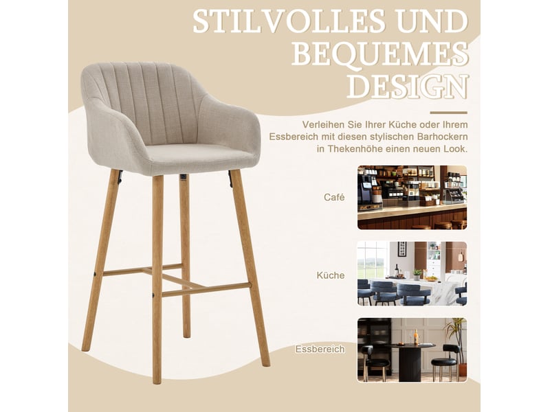  Lot de 2 tabourets de bar 55x58,5x104 cm avec accoudoirs en tissu beige  - Conforama D