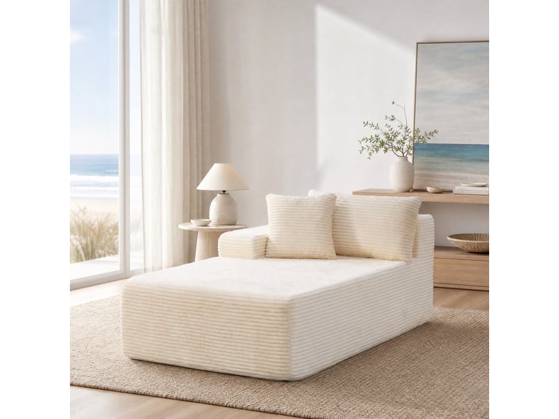 Canapé modulable 1 place en chenille beige avec espace chaiselongue  - Conforama C