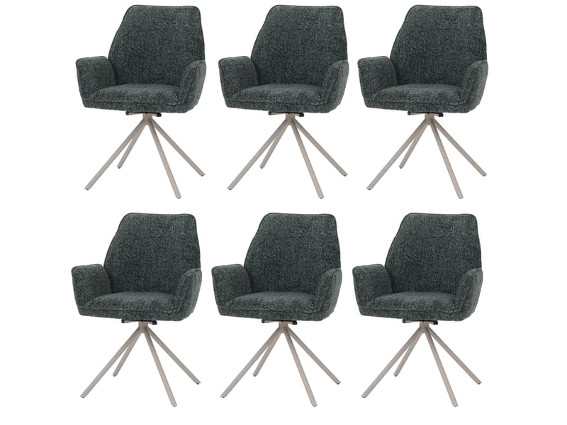  Lot de 6 chaises de salle à manger hwc-g67, pivotantes, avec positionnement automatique, en chenille métallisée (410 gm²) - piètement crème, vert  - Conforama A
