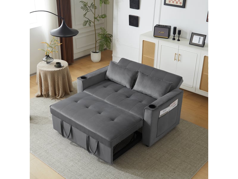  Canapé-lit pliable multifonction, convertible, porte-gobelet et coussins  - Conforama B