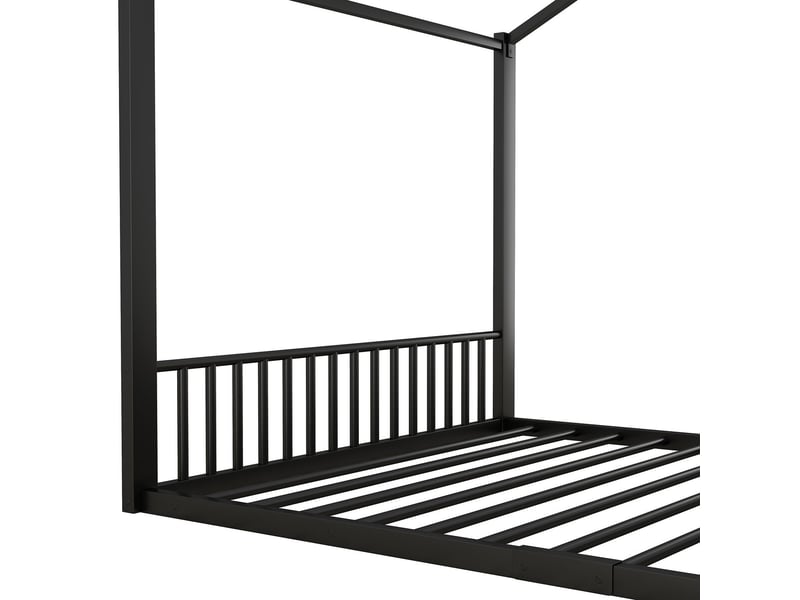  Lit cabane enfant 140x200 - cadre en métal noir robuste - lit enfant - design maison au sol, barrières de sécurité, montage facile  - Conforama D