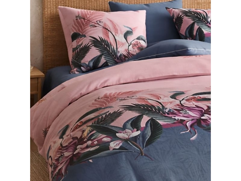  Parure housse de couette 240x220cm + 2 taies motif floral bleu et rose 100% coton - blum BLUM - Conforama D