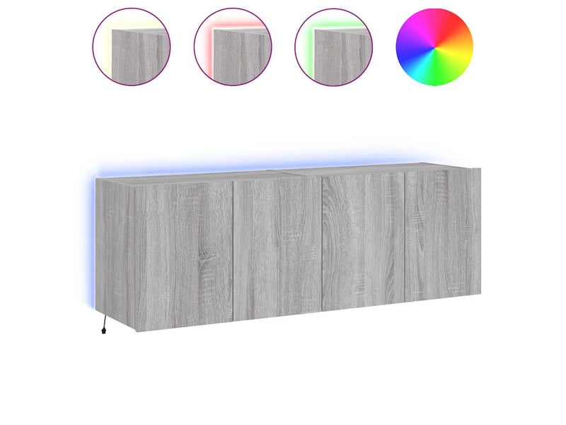  Lot de 2 meuble tv mural avec lumières led sonoma gris 60x35x41 cm  - Conforama A