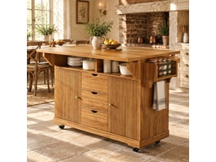Desserte cuisine 142,5 x 80 x 95 cm, 3 tiroirs, plateaux rabattables, marron foncé