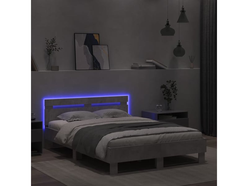  Lit double- lit adulte -  cadre de lit avec led sans matelas gris béton 135x190 cm  - Conforama C