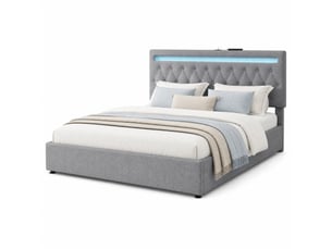 Lit avec relevage 180x200 cm, éclairage led, port usb, mdf, gris sans matelas