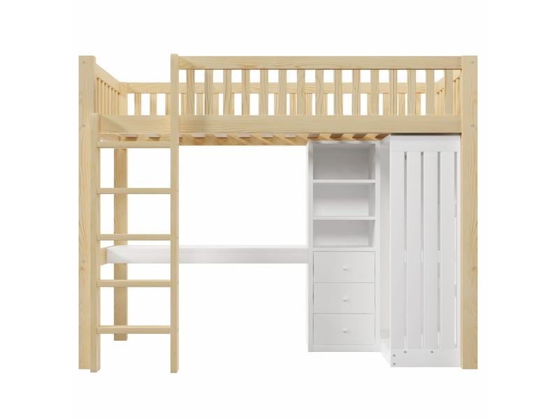  Lit mezzanine naturel 90x200 cm, bureau, armoire, 3 tiroirs et rangements intégrés  - Conforama A