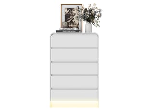 Commode 5 tiroirs - 73x40x110cm - commode chambre minimaliste sans poignée avec éclairage led rvb, bords arrondis - blanc