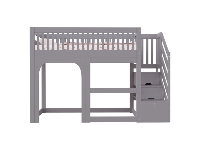 Lit mezzanine 90x200 cm avec rangement intégré - lit enfant avec sommier à lattes et barrières de sécurité - bois gris - Conforama A