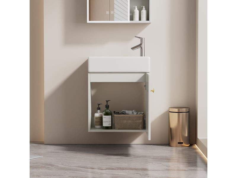  Meuble vasque mural 46 cm avec lavabo intégré pour petite salle de bain  - Conforama B