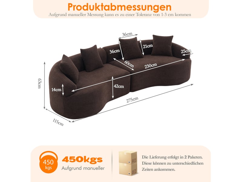 Canapé modulable incurvé 4 places en tissu marron foncé, design moderne pour le salon et les grands espaces - Conforama C