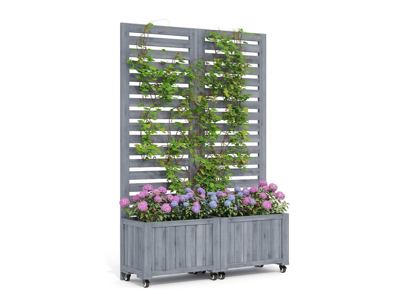 Salon de jardin en bois d’acacia 6-7 places avec table, fauteuils et desserte amovible, housses lavables – ensemble repas extérieur - Conforama A