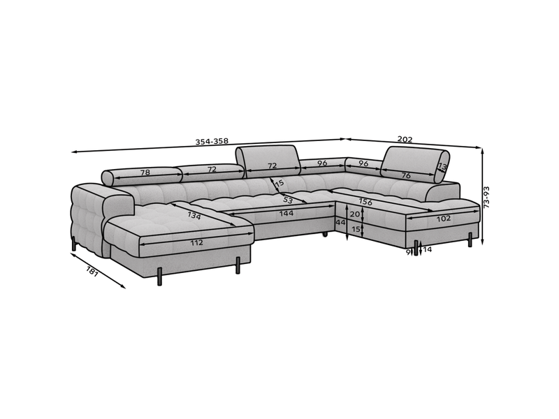  Canapé panoramique convertible blanc angle droit feraria 358x93x202cm  - Conforama D
