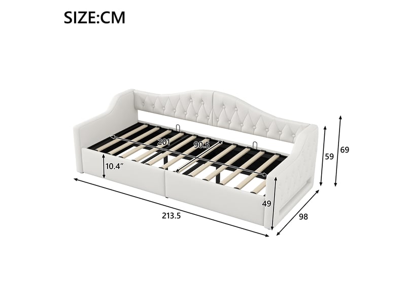  Lit banquette coffre 90 × 200 cm, dossier rembourré, rangement sous sommier relevable, éclairage led, lin beige  - Conforama C