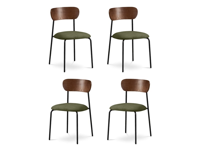  Lot de 4 chaises scandinaves velours côtelé kaki et placage frêne pieds métal noir - olivia OLIVIA - Conforama A